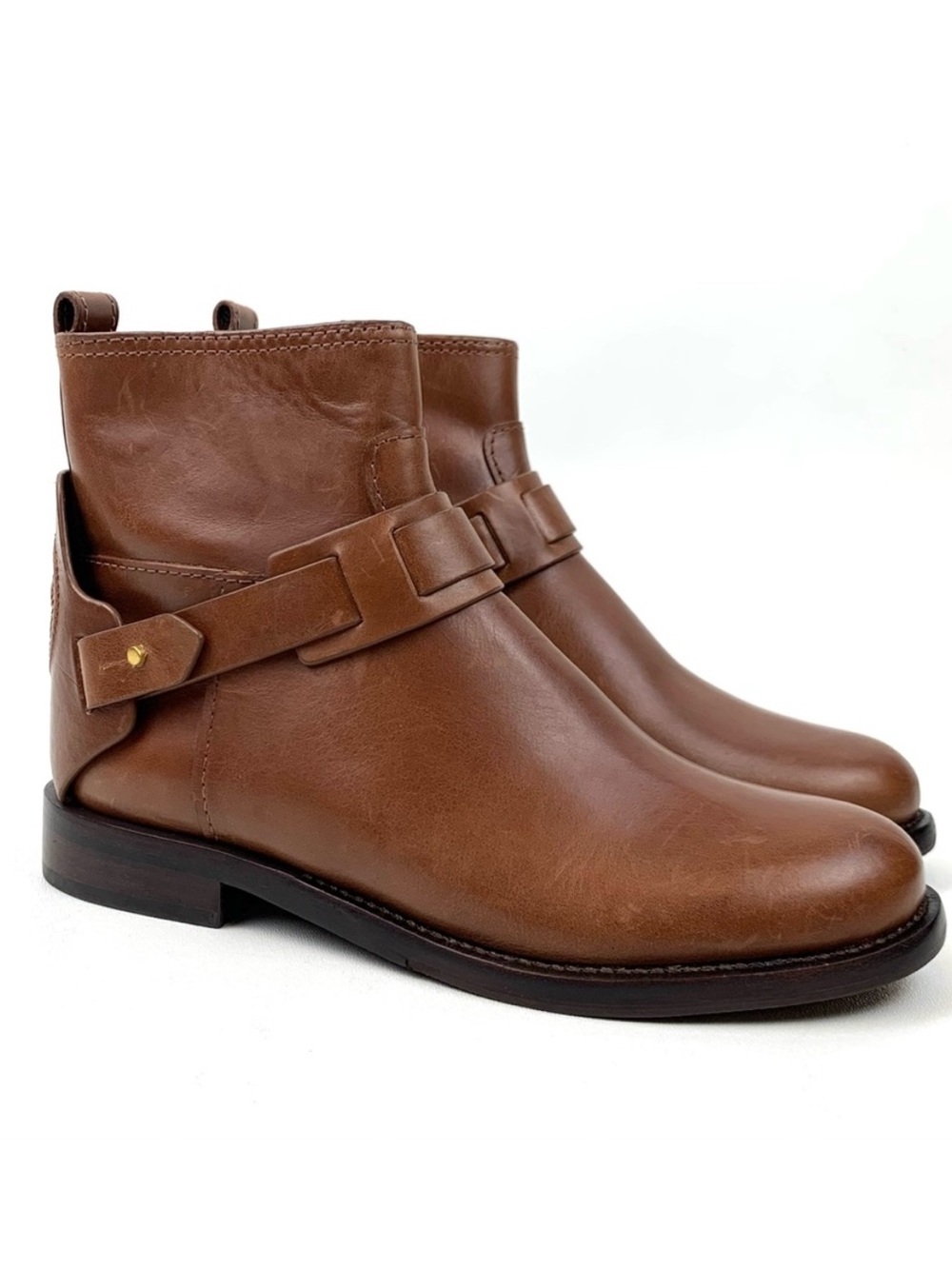 Tory Burch Boots Cognac Brown Leather Harness Equestrian Colton Ankle Size 5